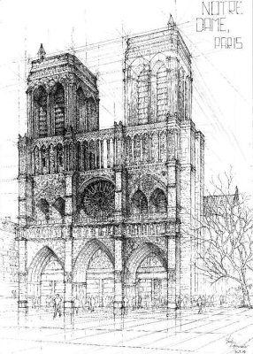 Notre Dame de Paris architectural sketch
